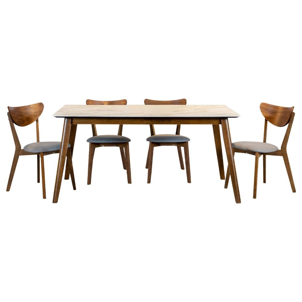 Pero 5pc Dining Table and 4 Chairs | Walnut Brown | White Faux Marble