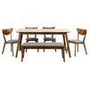 Pero 6pc Dining Table, Bench, & 4 Chairs | White Faux Marble | Brown