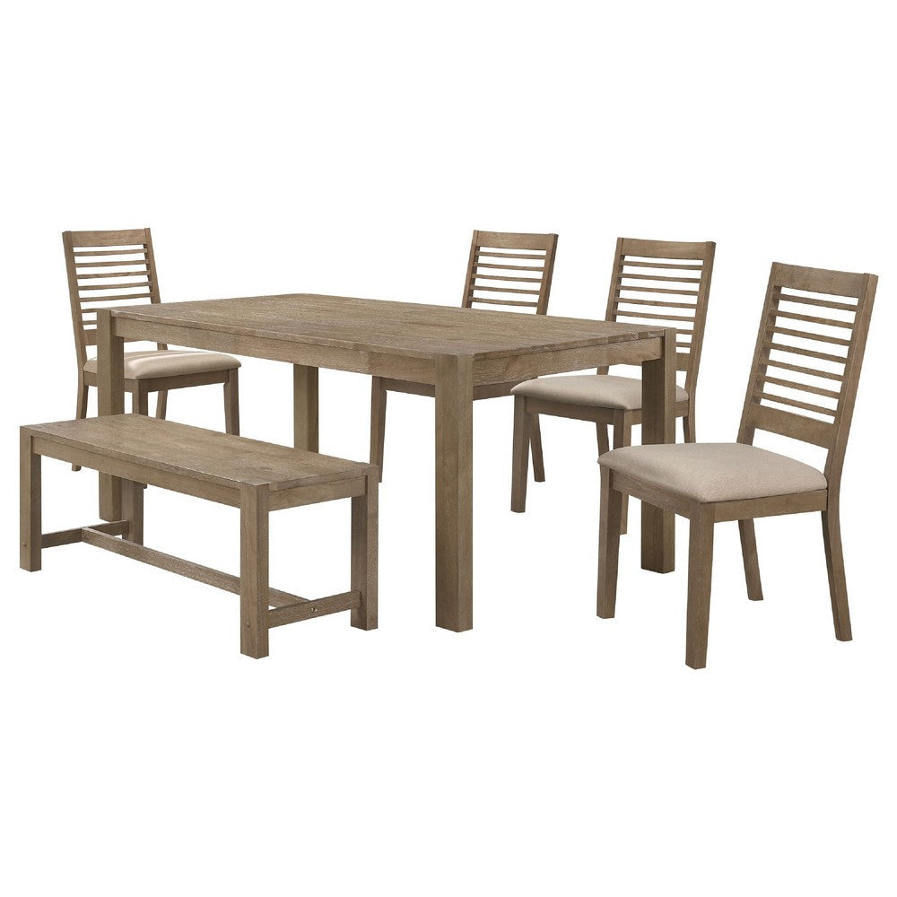 Scott 6pc Dining Table, Bench, & 4 Ladderback Chairs | Brushed Brown