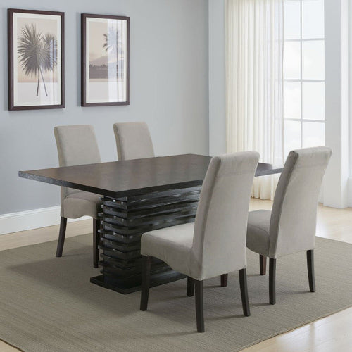 Tela 5pc Dining Table and 4 Chairs Set | Black Pedestal Base | Gray