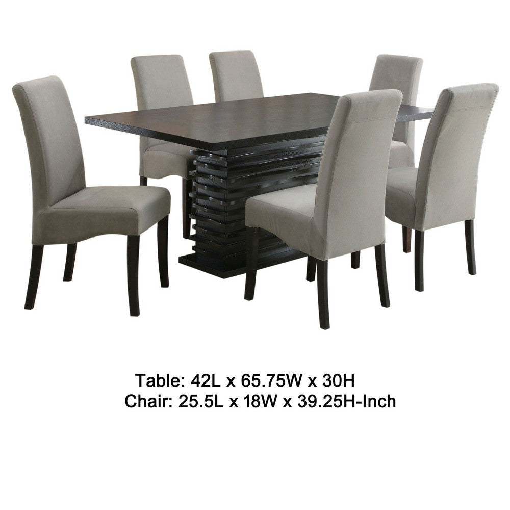 Tela 7pc Dining Table and 6 Chairs Set | Black Pedestal Base | Gray BM338031