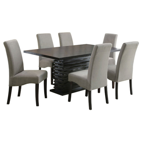 Tela 7pc Dining Table and 6 Chairs Set | Black Pedestal Base | Gray