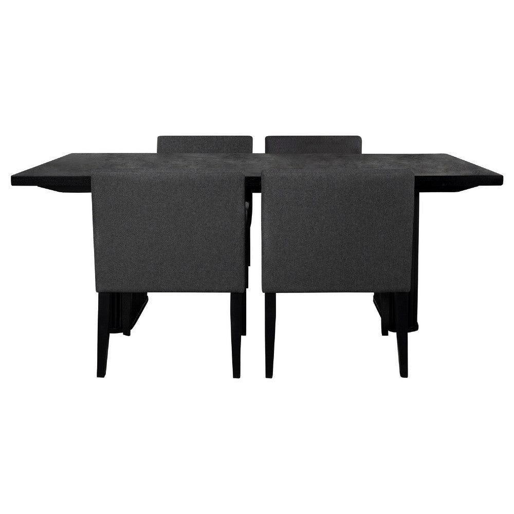 Kinza 5pc Dining Table & 4 Chairs Set | Black Tambour | Charcoal Gray