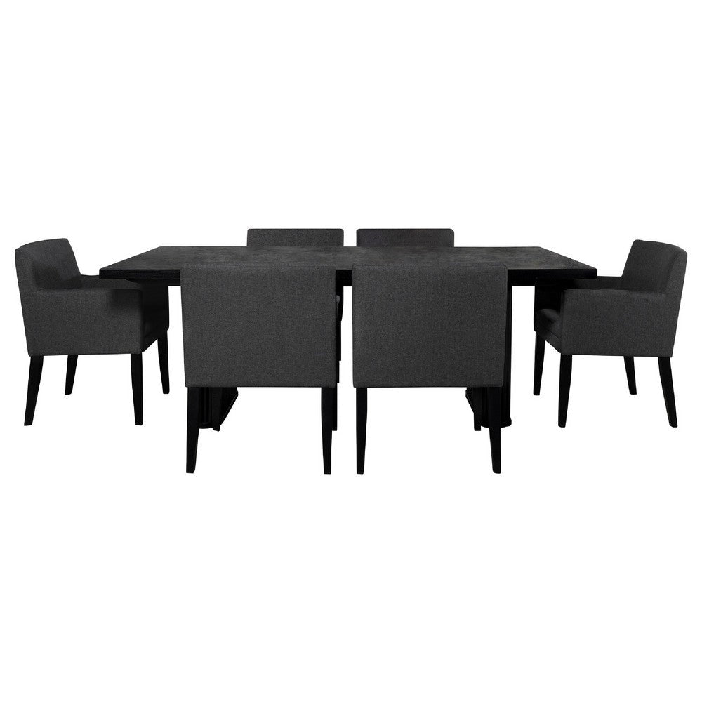 Kinza 7pc Dining Table & 6 Chairs Set | Black Tambour | Charcoal Gray