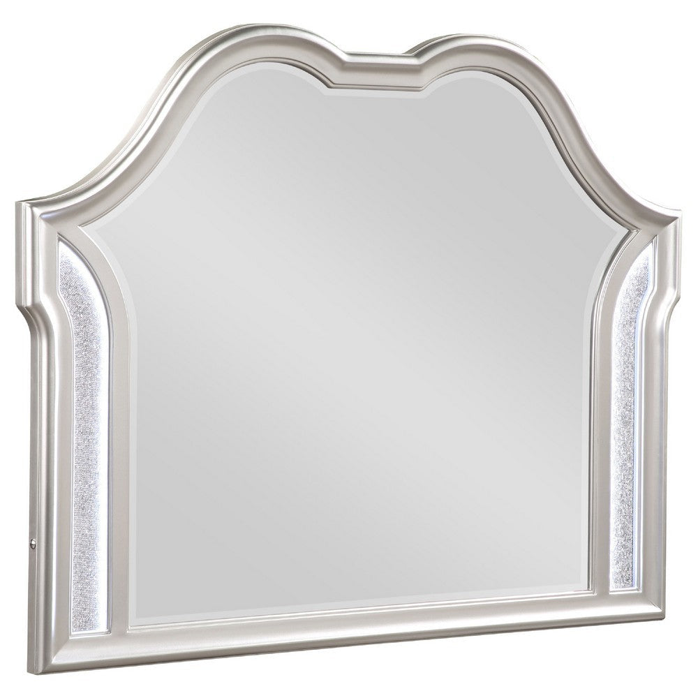 Nive Dresser Mirror, Silver Wood Frame, Double Arch Top, 40"