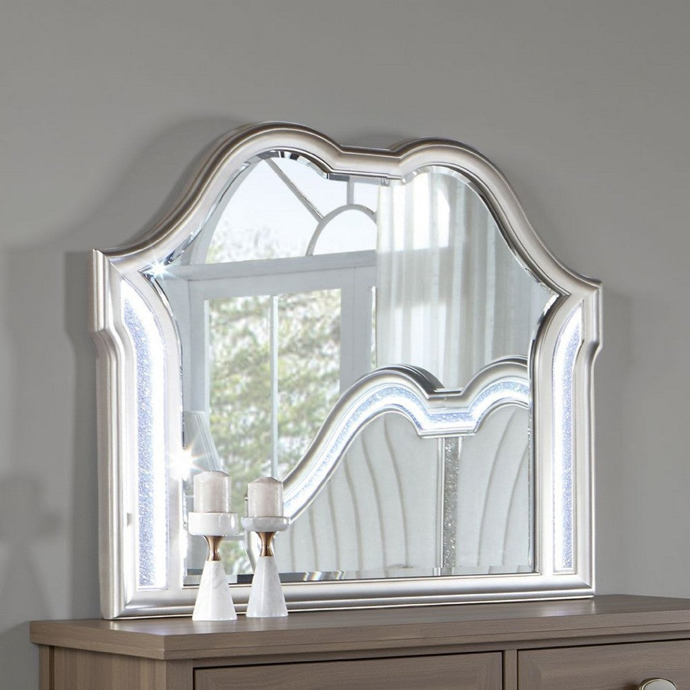 Nive Dresser Mirror, Silver Wood Frame, Double Arch Top, 40"