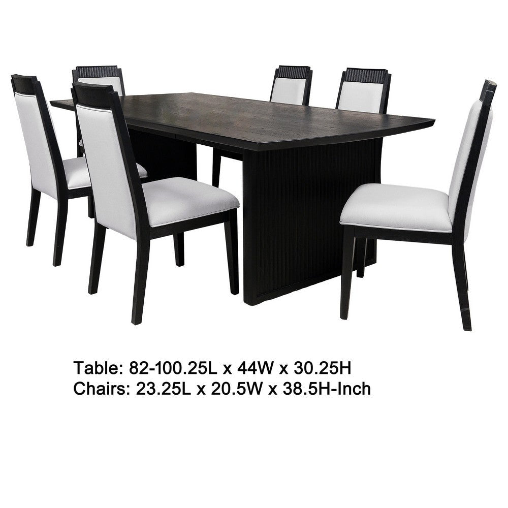 Jack 7-Piece Extension Dining Table Set 6 Chairs Black Wood Finish BM338036