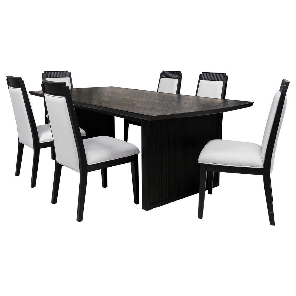 Jack 7-Piece Extension Dining Table Set, 6 Chairs, Black Wood Finish