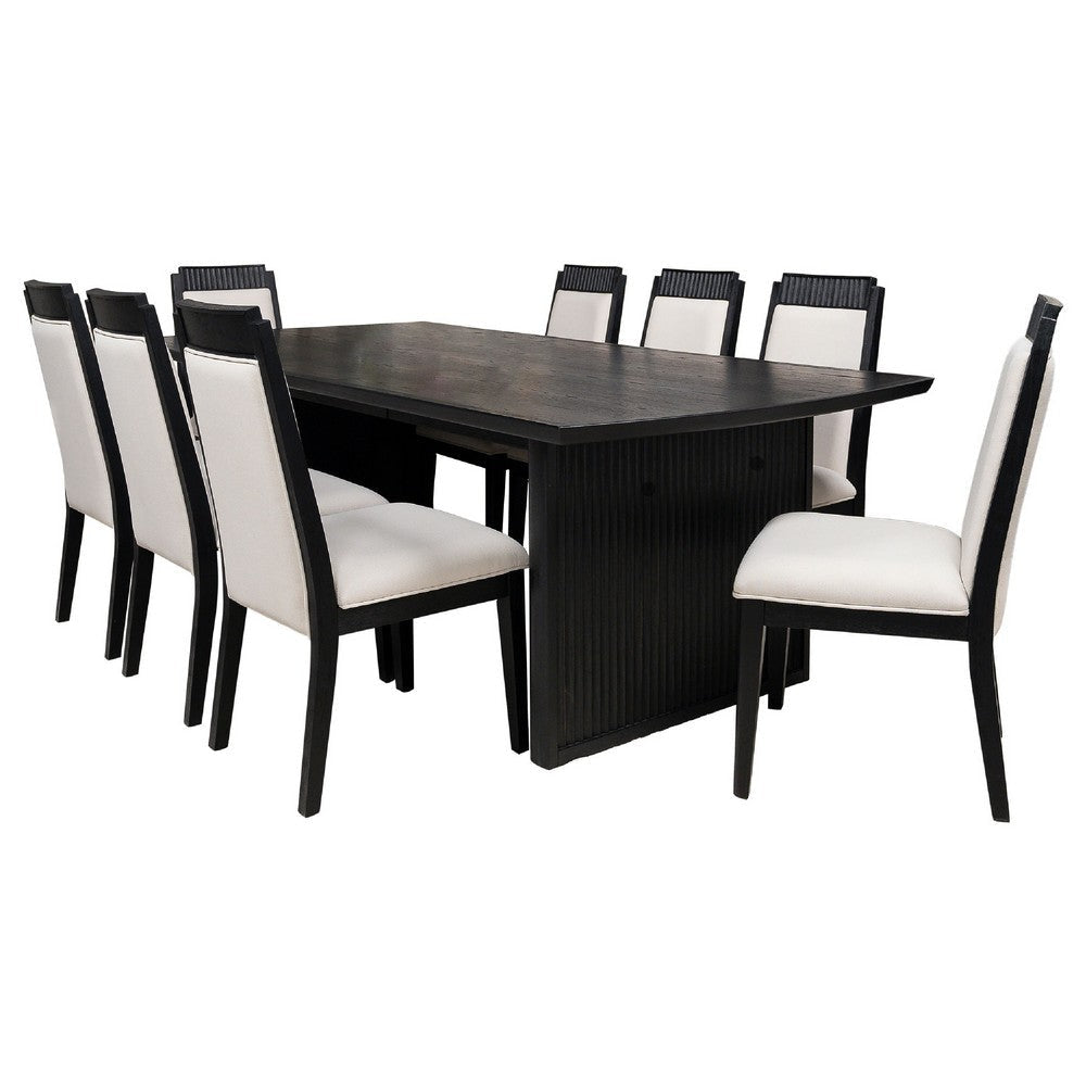 Jack 9-Piece Extension Dining Table Set, 8 Chairs, Black Wood Finish