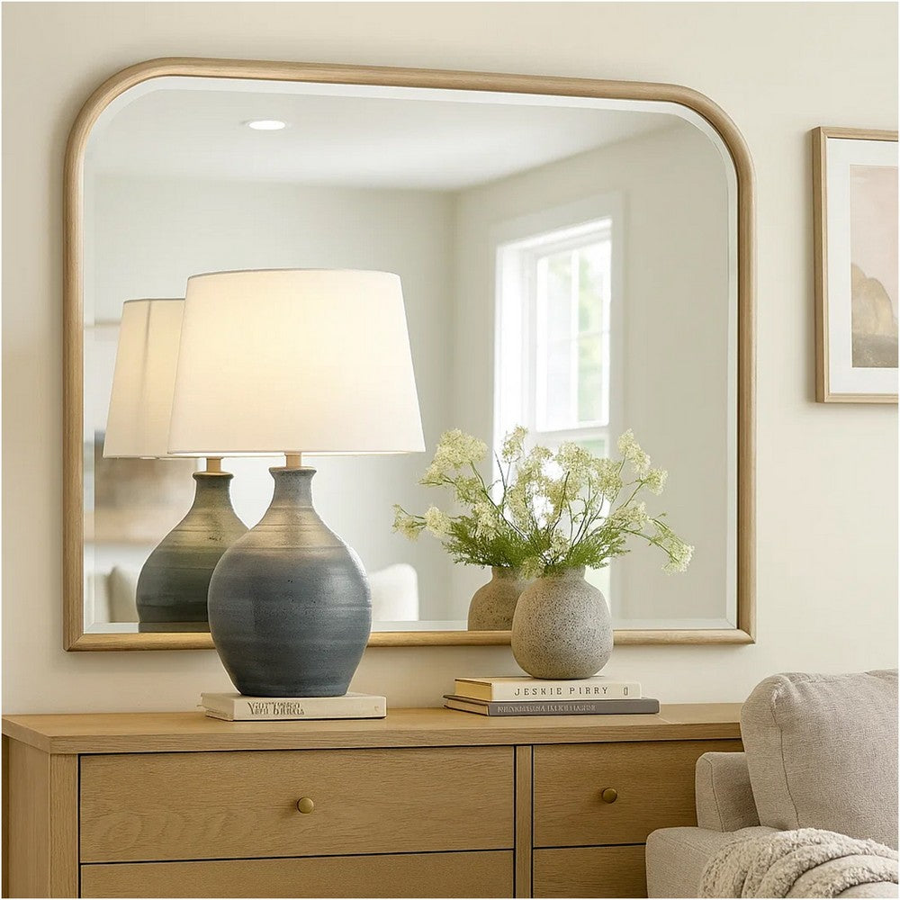 Lno Dresser Mirror, Beige Oak Wood Frame, Rectangular Shape, 36"
