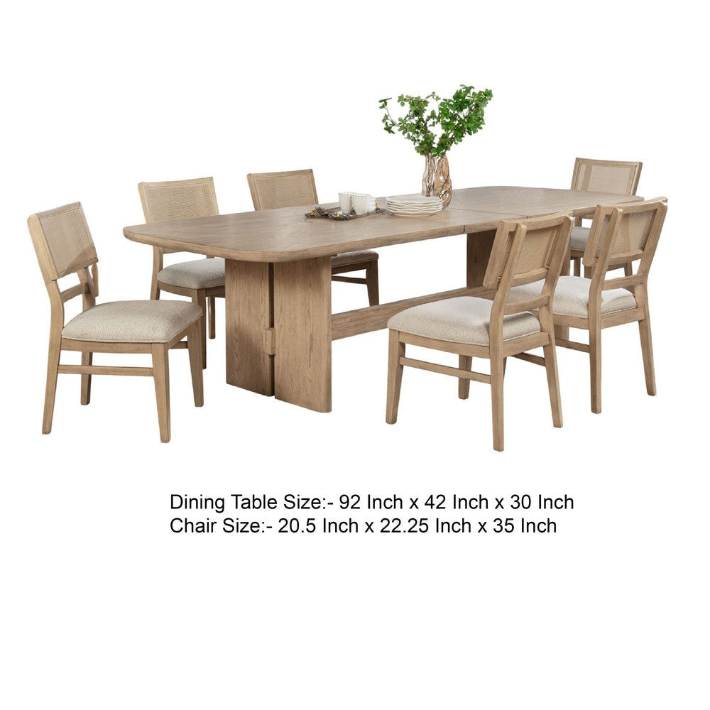 Lno 7-Piece Rectangular Dining Table Set 6 Chairs Beige Wood BM338039