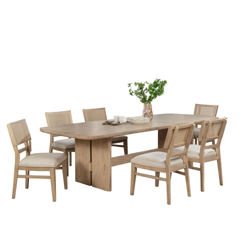 Lno 7-Piece Rectangular Dining Table Set, 6 Chairs Beige Wood