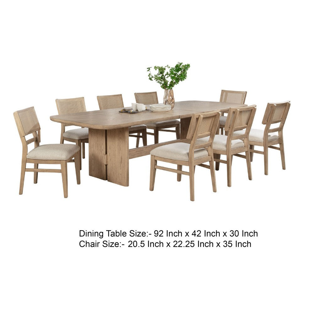 Lno 9-Piece Rectangular Dining Table Set 8 Chairs Beige Oak BM338040