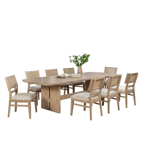 Lno 9-Piece Rectangular Dining Table Set, 8 Chairs Beige Oak