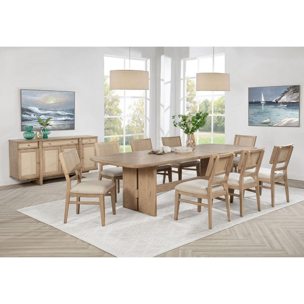 Lno 10-Piece Rectangular Dining Table Set, 8 Chairs, Sideboard, Beige