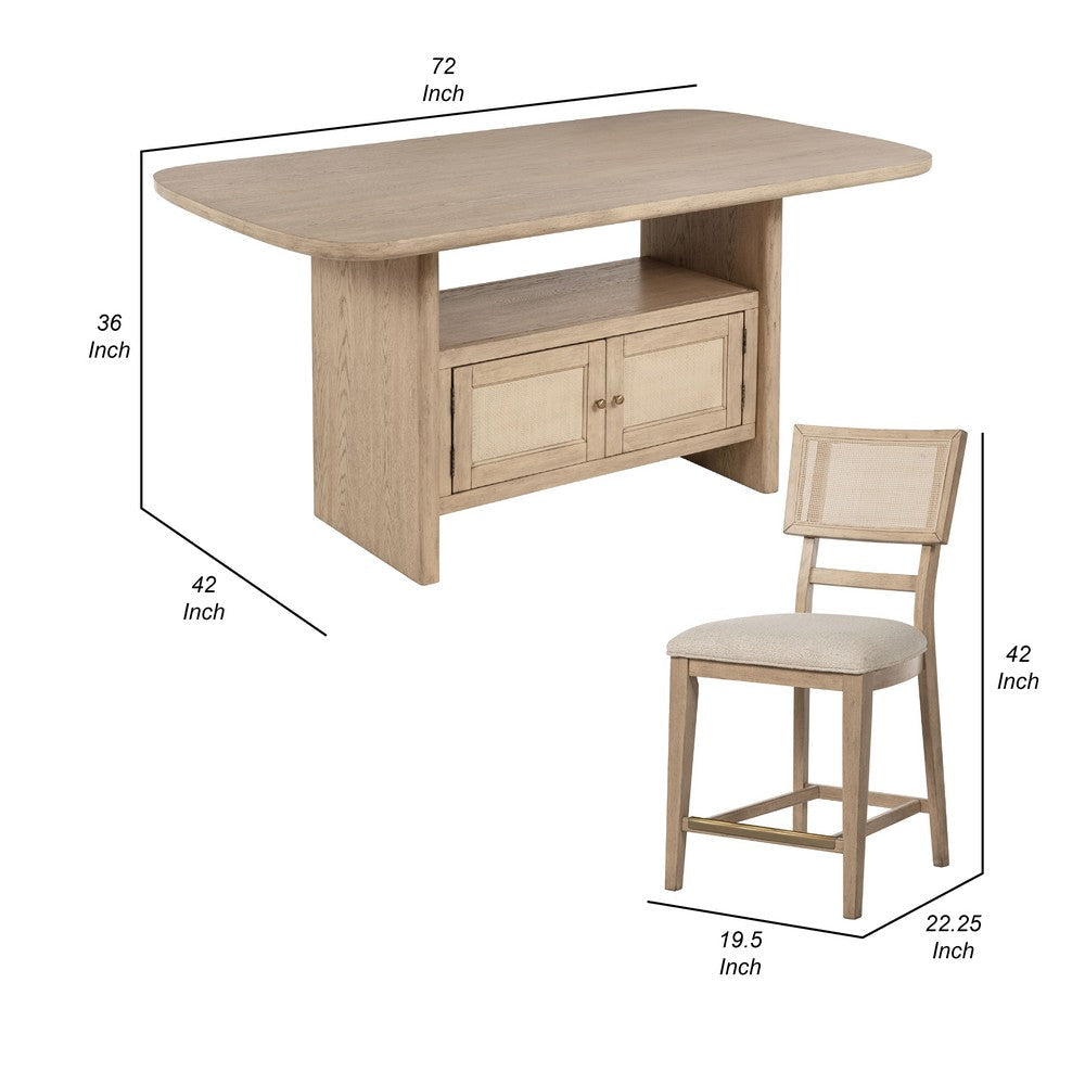 Lno 7-Piece Counter Height Dining Set 6 Chairs Beige Wood Gold BM338042