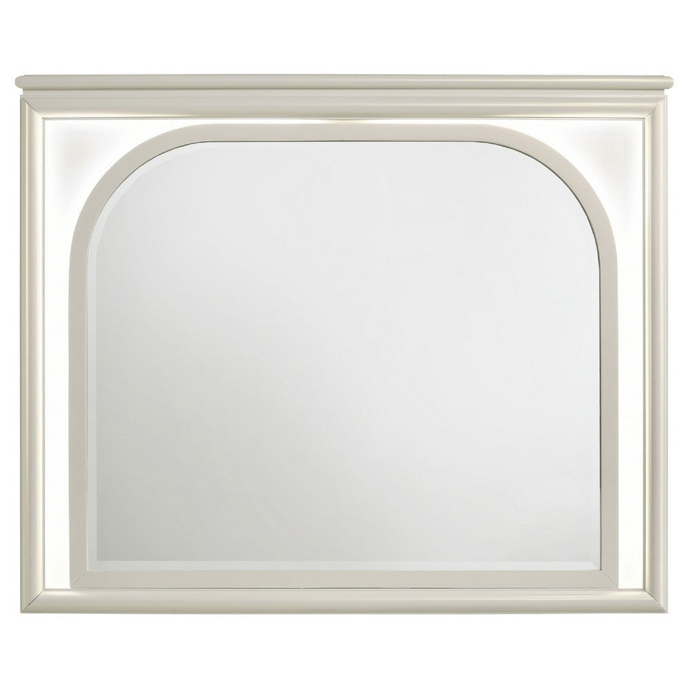 Ory Dresser Mirror Touch LED Lighting Pearl White Wood Frame 36’’ BM338045