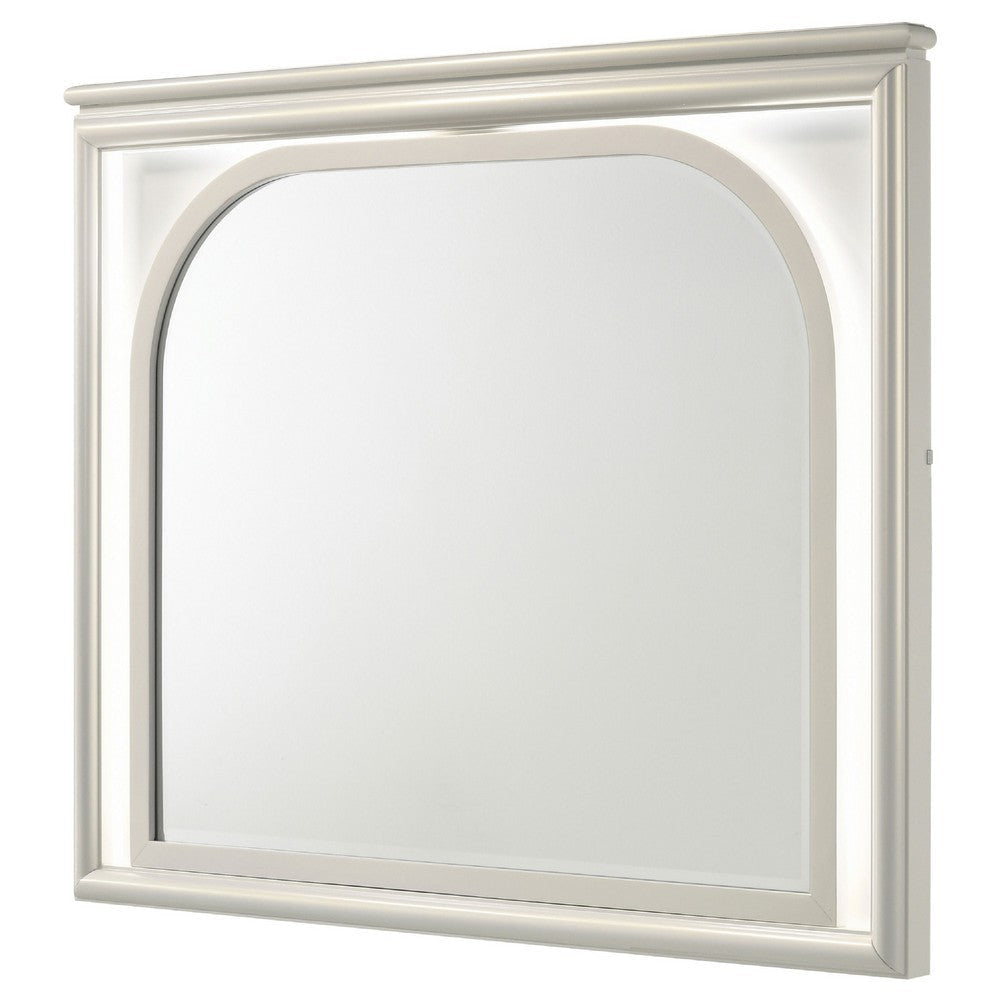 Ory Dresser Mirror Touch LED Lighting Pearl White Wood Frame 36’’ BM338045