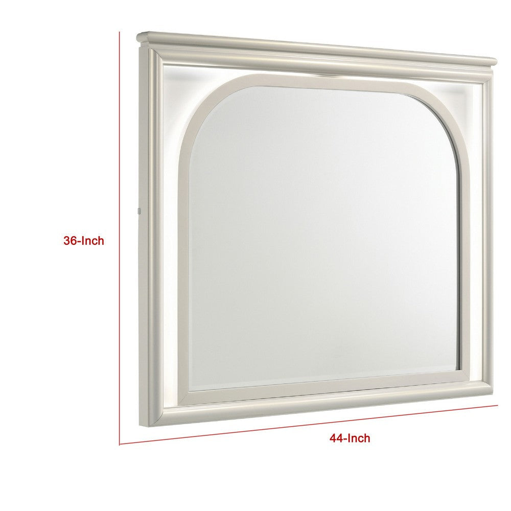 Ory Dresser Mirror Touch LED Lighting Pearl White Wood Frame 36’’ BM338045