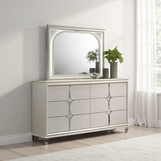 Ory Dresser Mirror, Touch LED Lighting Pearl White Wood Frame, 36"