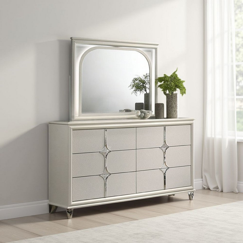 Ory Dresser Mirror, Touch LED Lighting Pearl White Wood Frame, 36"
