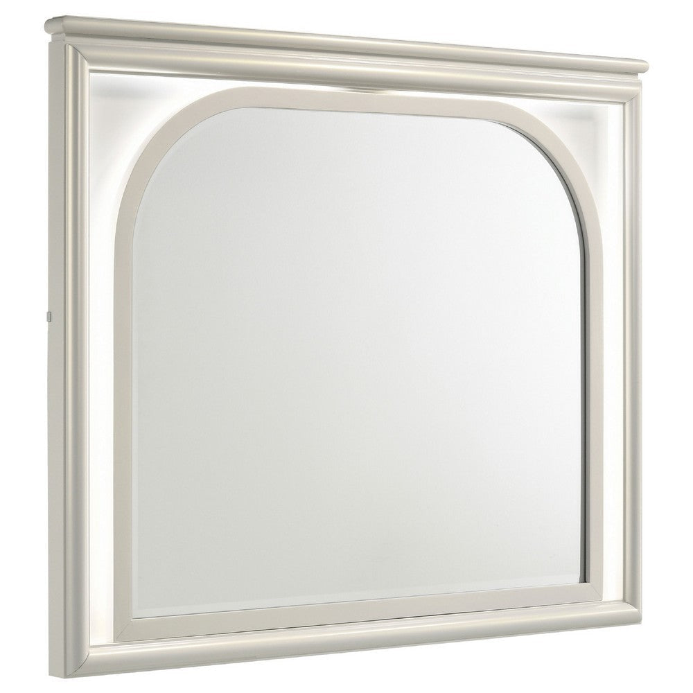 Ory Dresser Mirror, Touch LED Lighting Pearl White Wood Frame, 36"