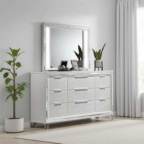 Mory LED Dresser Mirror, Touch Lighting, White Wood Frame, 36"
