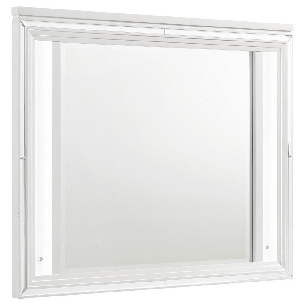 Mory LED Dresser Mirror, Touch Lighting, White Wood Frame, 36"