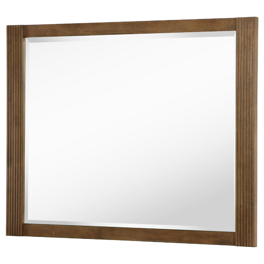 Reon Dresser Mirror Ash Brown Wood Frame Vertical Fluting 38’’ BM338050