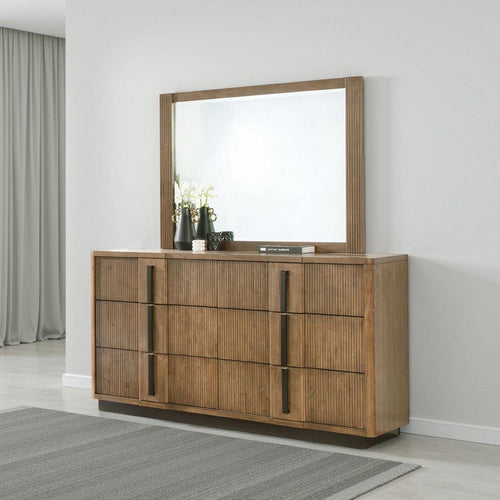Reon Dresser Mirror, Ash Brown Wood Frame, Vertical Fluting, 38"