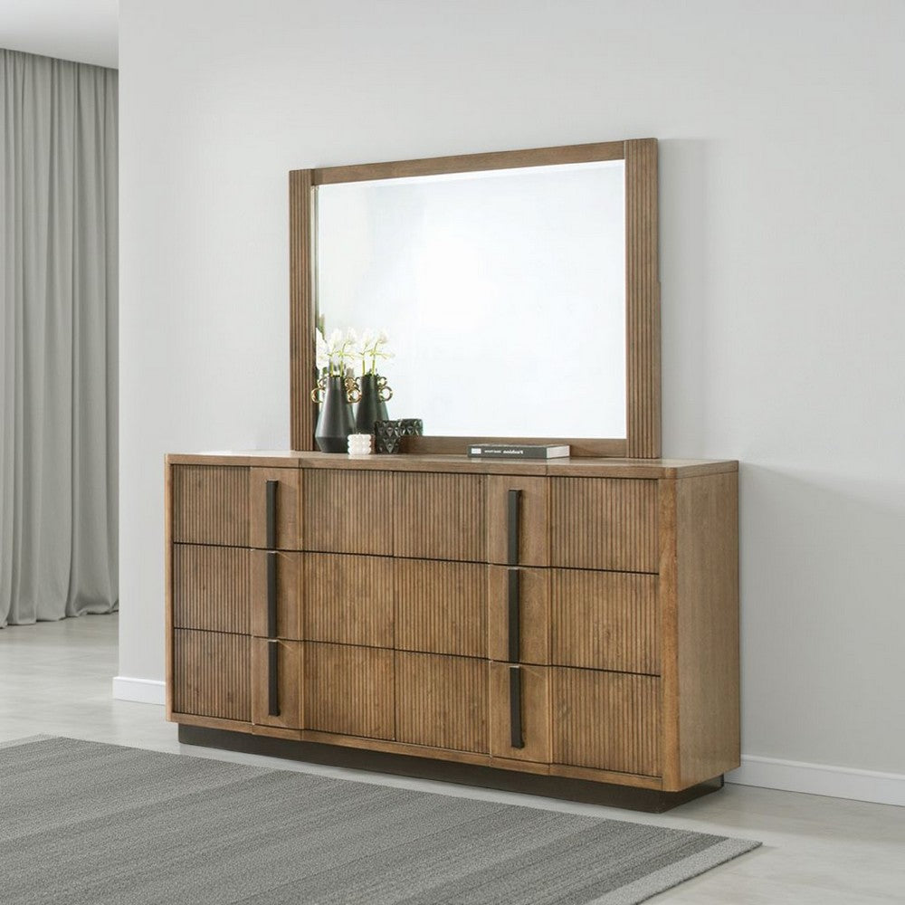 Reon Dresser Mirror, Ash Brown Wood Frame, Vertical Fluting, 38"