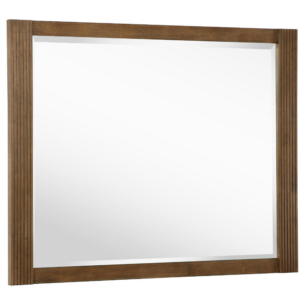Reon Dresser Mirror, Ash Brown Wood Frame, Vertical Fluting, 38"