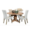 Som 5pc Round Dining Table Set | 4 Oatmeal Button Tufted Fabric Chairs