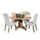 Som 5pc Round Dining Table Set | 4 Oatmeal Button Tufted Fabric Chairs