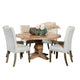 Som 7pc Round Dining Table Set | 6 Oatmeal Button Tufted Fabric Chairs