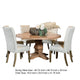 Som 7pc Round Dining Table Set | 6 Oatmeal Button Tufted Fabric Chairs BM338054