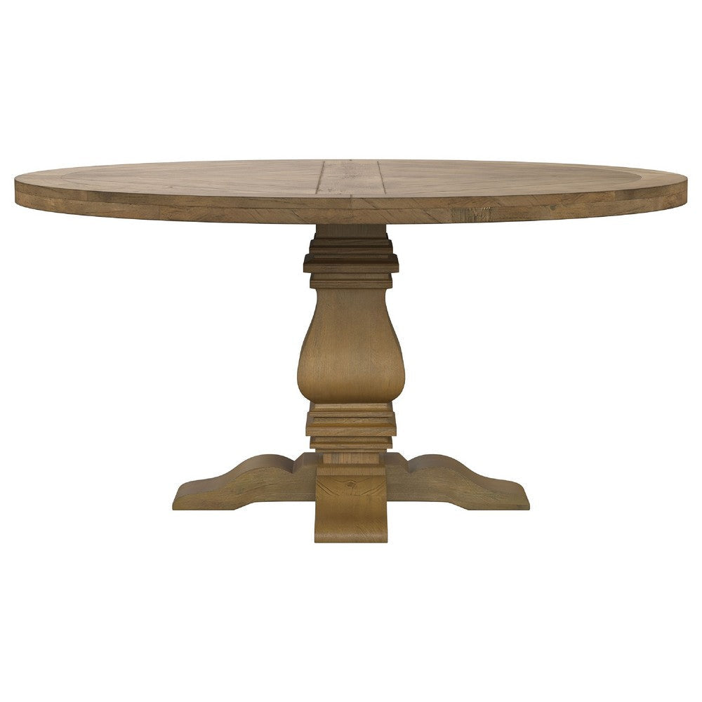 Som 5pc Round Dining Table Set with 4 Beige High-Back Fabric Chairs BM338055