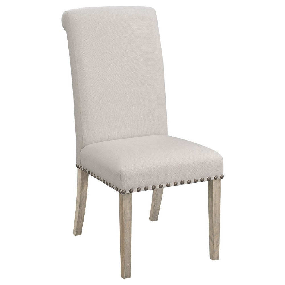 Som 5pc Round Dining Table Set with 4 Beige High-Back Fabric Chairs BM338055
