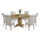 Som 7pc Round Dining Table Set with 6 Beige High-Back Fabric Chairs