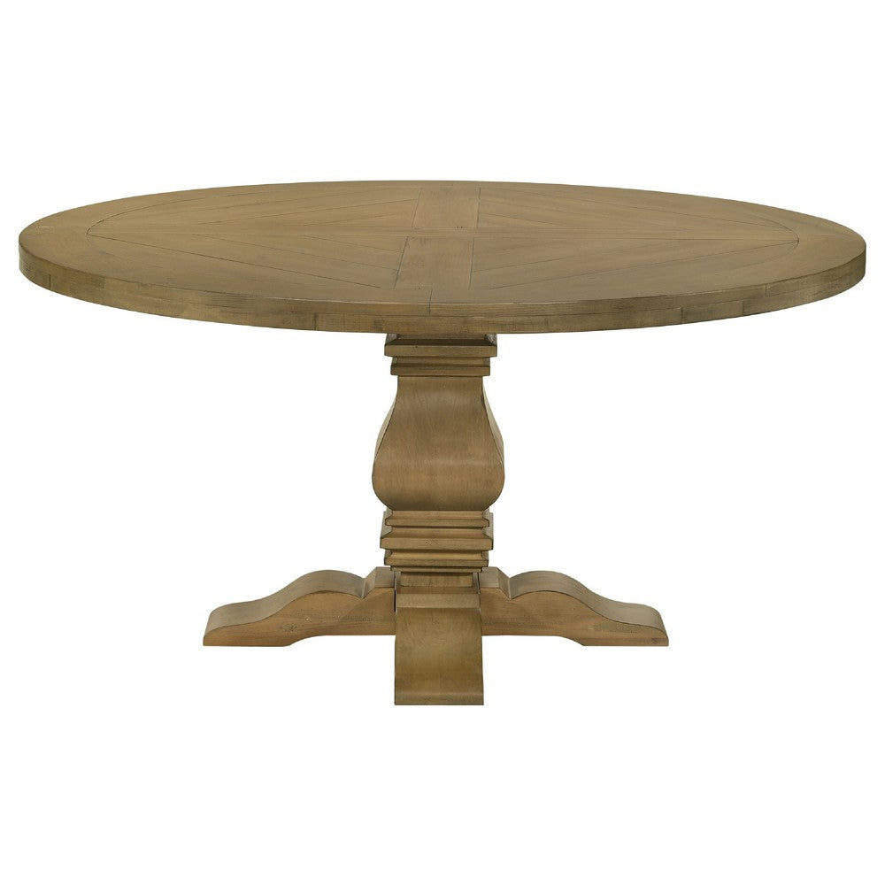 Som 7pc Round Dining Table Set with 6 Beige High-Back Fabric Chairs BM338056