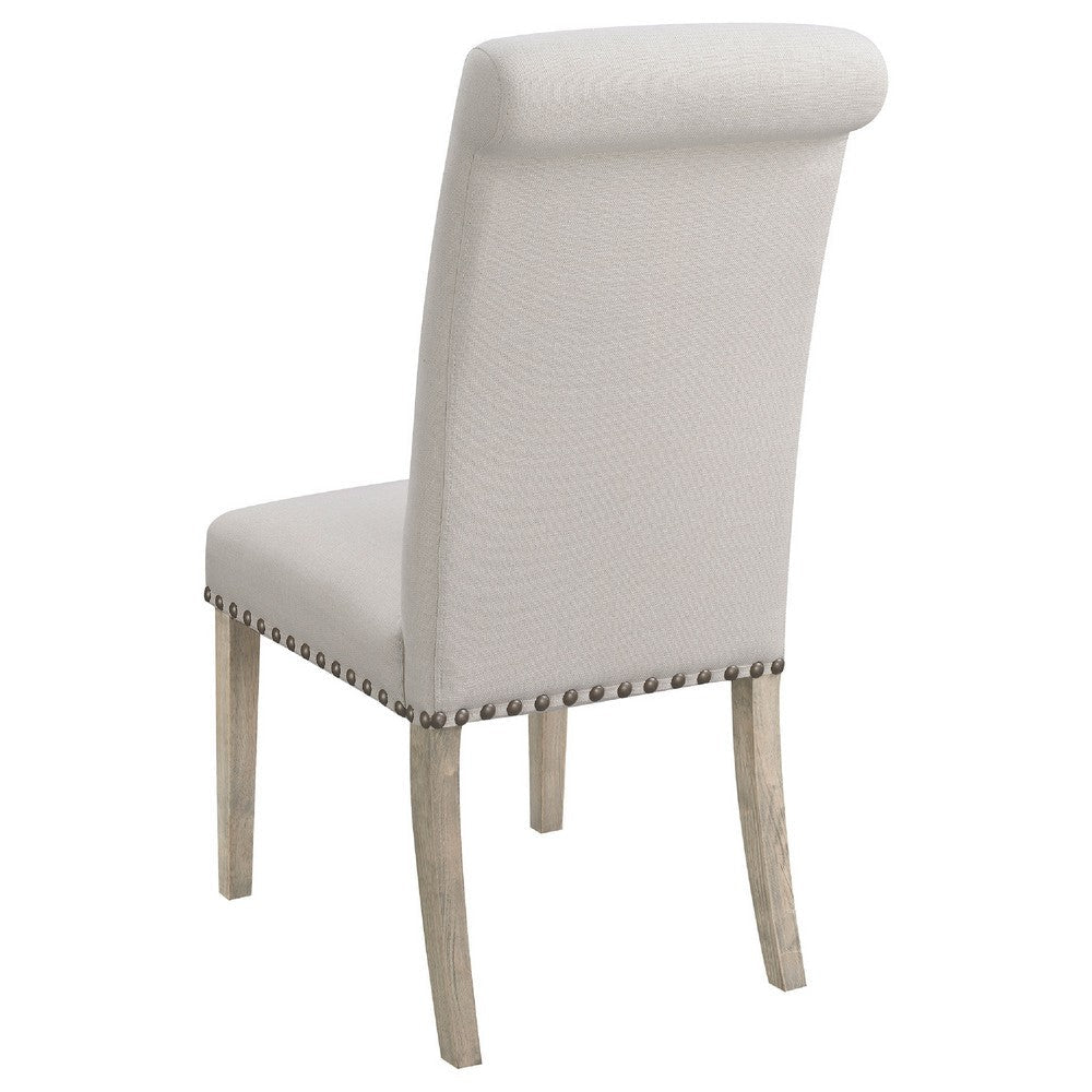 Som 7pc Round Dining Table Set with 6 Beige High-Back Fabric Chairs BM338056