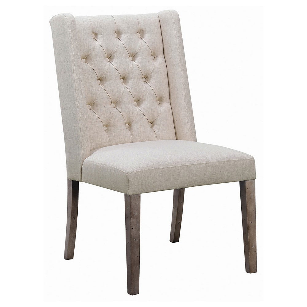 Bexly 5pc Dining Table Set | Honey Brown | 4 Beige Button Tufted Chairs BM338059