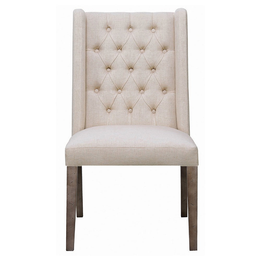 Bexly 5pc Dining Table Set | Honey Brown | 4 Beige Button Tufted Chairs BM338059