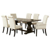 Akins 7pc Dining Table Set | Brown Pine Wood | Button Tufted Beige