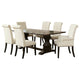 Akins 7pc Dining Table Set | Brown Pine Wood | Button Tufted Beige