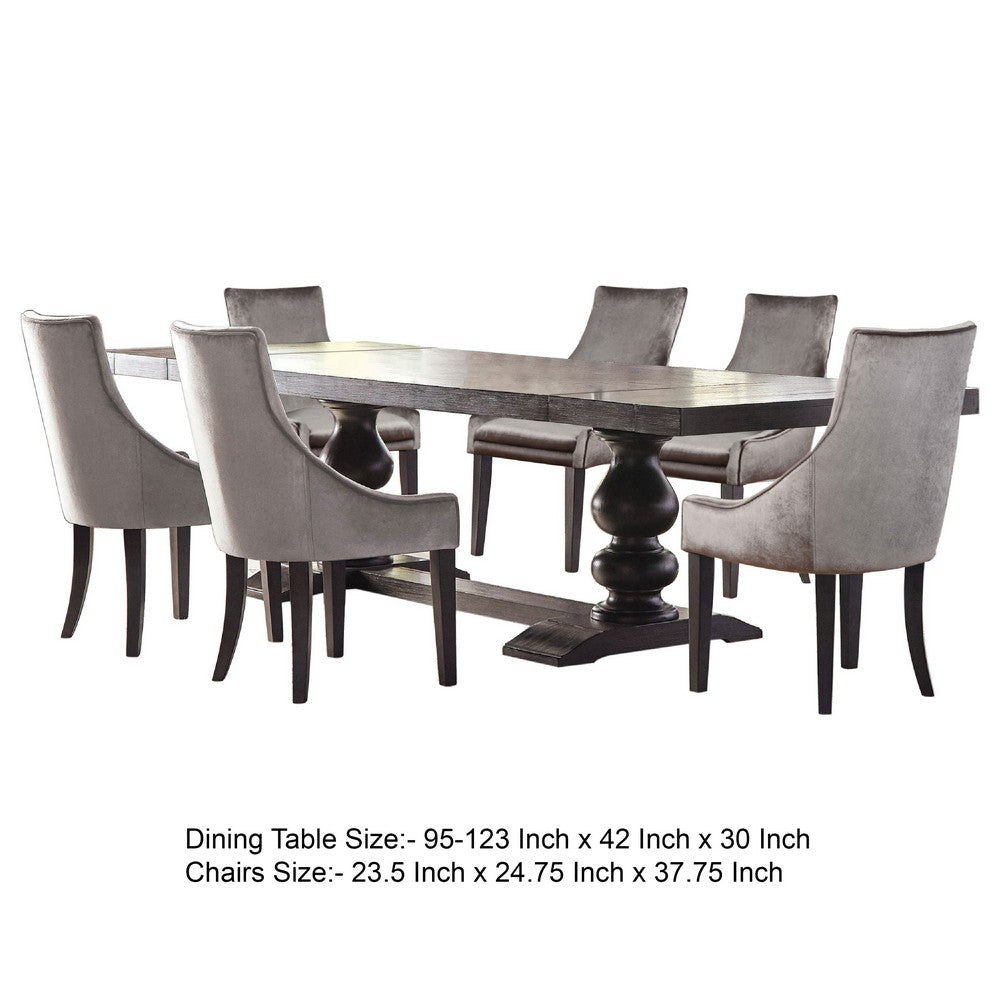 Phelly 7pc Dining Table Set | 95-123’’ Extendable Top | Gray | Black BM338067