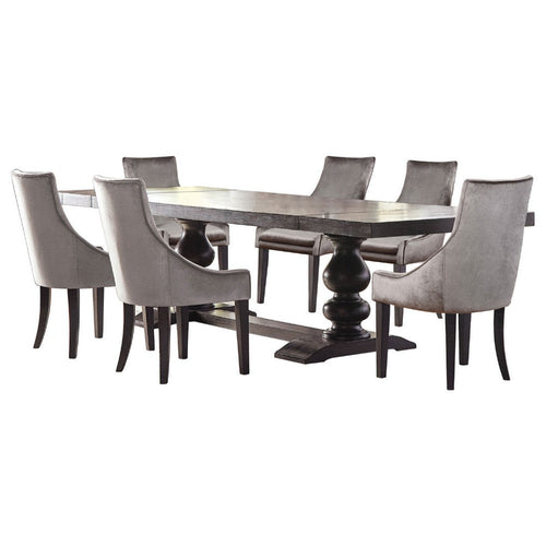Phelly 7pc Dining Table Set | 95-123" Extendable Top | Gray | Black