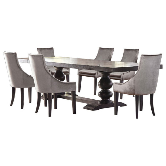 Phelly 7pc Dining Table Set | 95-123" Extendable Top | Gray | Black