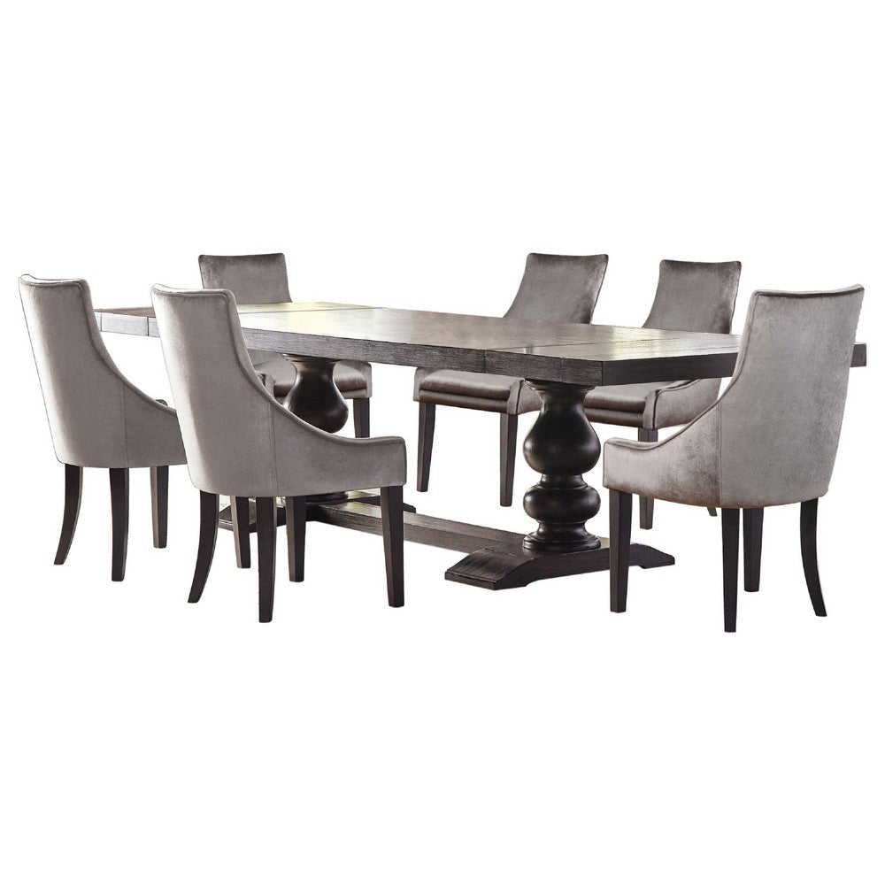 Phelly 7pc Dining Table Set | 95-123" Extendable Top | Gray | Black