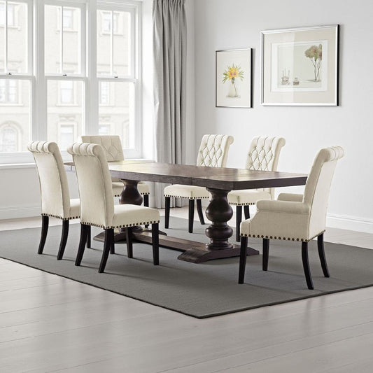 Phelly 7pc Dining Set | 95-123" Extendable Table | Beige Black